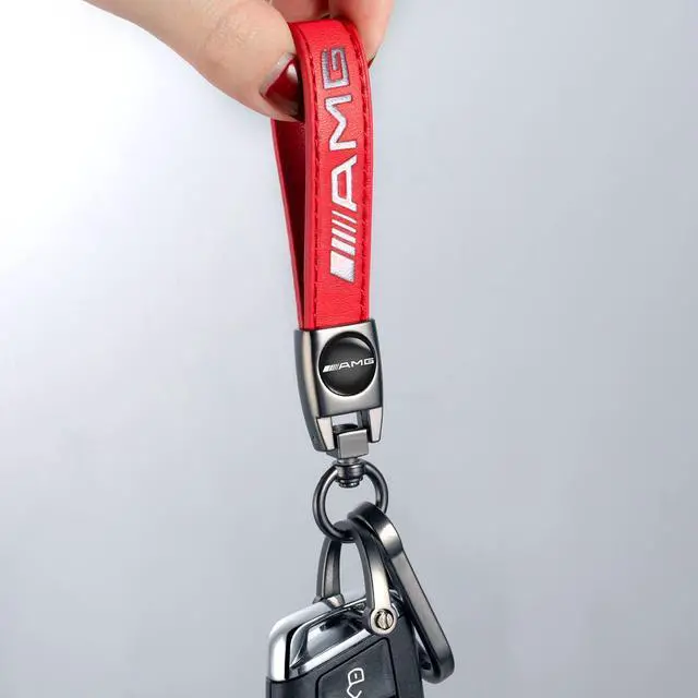 Alt view image 3 of 4 - Genuine Leather Key Chain Fit for Mercedes-Benz AMG Keychain KeyRing for Men and Woean Accessories Red