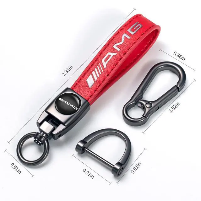Alt view image 4 of 4 - Genuine Leather Key Chain Fit for Mercedes-Benz AMG Keychain KeyRing for Men and Woean Accessories Red