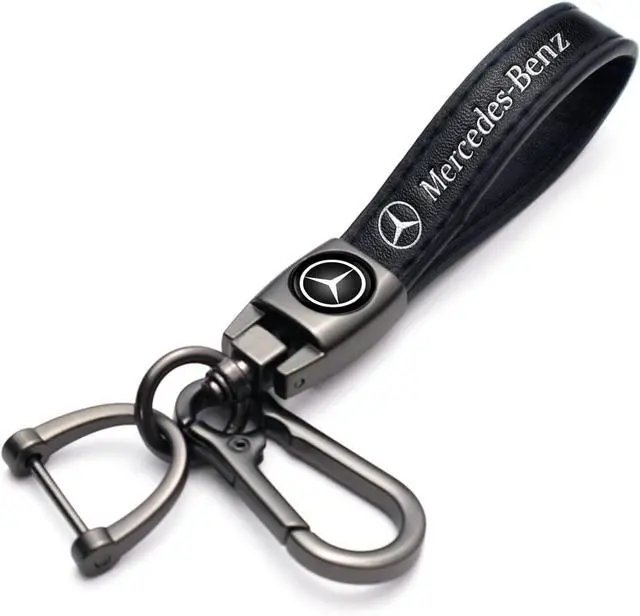 Main image of Genuine Leather Key Chain for Mercedes-Benz AMG Keychain KeyRing for Men and Woean Accessories Black