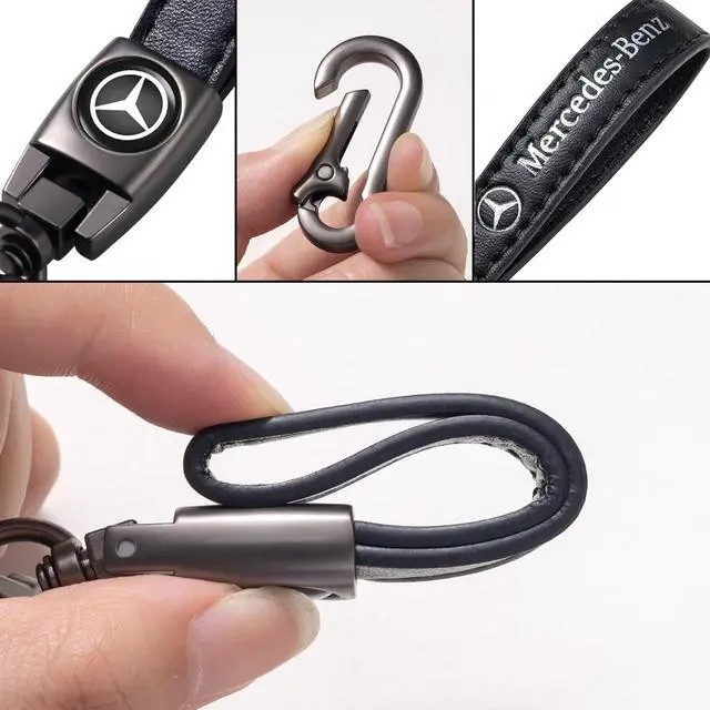 Alt view image 5 of 5 - Genuine Leather Key Chain for Mercedes-Benz AMG Keychain KeyRing for Men and Woean Accessories Black