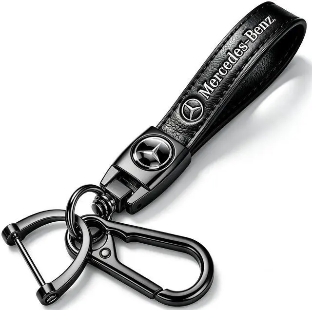 Main image of Genuine Leather Car Keychain for Mercedes Benz Key Chain for Men and Women Family Present Key Ring Accessories(Black)