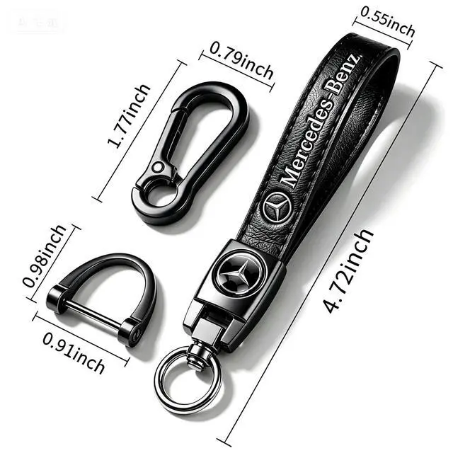 Alt view image 2 of 4 - Genuine Leather Car Keychain for Mercedes Benz Key Chain for Men and Women Family Present Key Ring Accessories(Black)