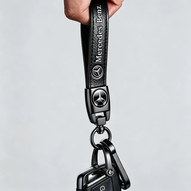 Alt view image 3 of 4 - Genuine Leather Car Keychain for Mercedes Benz Key Chain for Men and Women Family Present Key Ring Accessories(Black)