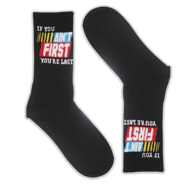 Alt view image 2 of 5 - If You Aint First, You Are Last Novelty Racing Socks Printed with Motivational Quote,Race Car Party Favors,Racing Gifts for Birthday,Christmas,Father's Day, etc.(042)