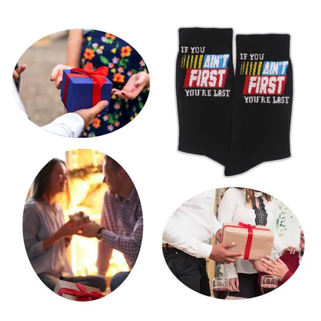Alt view image 5 of 5 - If You Aint First, You Are Last Novelty Racing Socks Printed with Motivational Quote,Race Car Party Favors,Racing Gifts for Birthday,Christmas,Father's Day, etc.(042)