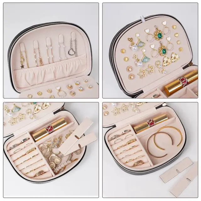 Alt view image 4 of 7 - Travel Size Jewelry Box, Medium Portable Seashell-Shaped Jewelry Case, 2 Layer Jewelry Organizer in PU Leather for Women -Black