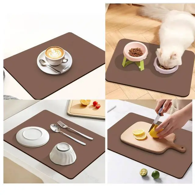 Alt view image 3 of 6 - Dish Drying Mat for Kitchen Counter,Drying Mat for Dish Rack,Absorbent Hide Stain Rubber Mat,Coffee Mat, Kitchen Counter Mat(Brown, 12"x19")