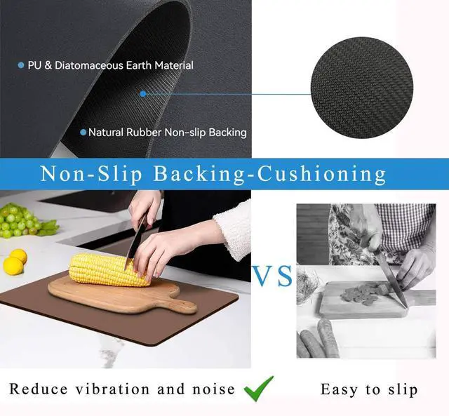 Alt view image 6 of 6 - Dish Drying Mat for Kitchen Counter,Drying Mat for Dish Rack,Absorbent Hide Stain Rubber Mat,Coffee Mat, Kitchen Counter Mat(Brown, 12"x19")