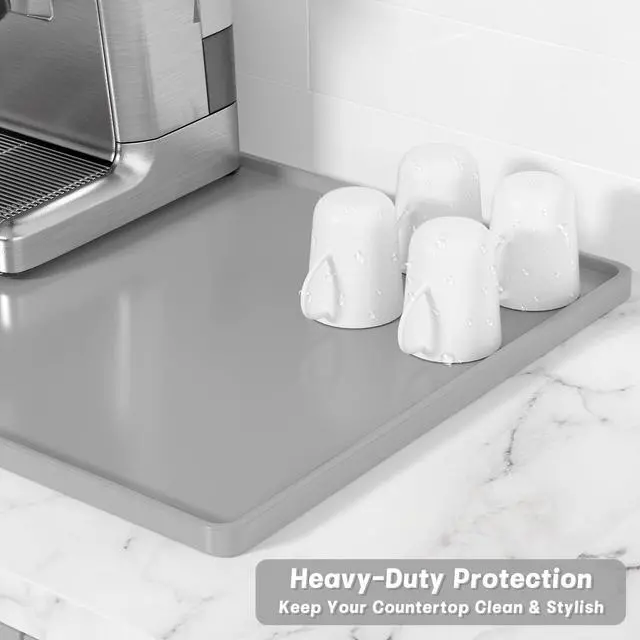 Alt view image 4 of 7 - Rnivvi Silicone Coffee Mat, 12" x 19" Waterproof Raised Edge Coffee Bar Mats for Espresso Machine Station Accessories, Heat Resistant Dish Drying Pad for Kitchen Counter, Rubber Bar Decor Pad, Gray