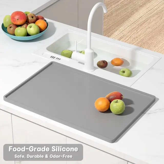 Alt view image 6 of 7 - Rnivvi Silicone Coffee Mat, 12" x 19" Waterproof Raised Edge Coffee Bar Mats for Espresso Machine Station Accessories, Heat Resistant Dish Drying Pad for Kitchen Counter, Rubber Bar Decor Pad, Gray