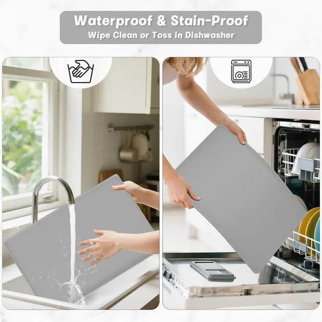 Alt view image 7 of 7 - Rnivvi Silicone Coffee Mat, 12" x 19" Waterproof Raised Edge Coffee Bar Mats for Espresso Machine Station Accessories, Heat Resistant Dish Drying Pad for Kitchen Counter, Rubber Bar Decor Pad, Gray