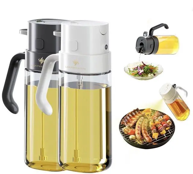 Main image of 2 IN 1 Oil Dispenser, with Pour System, White and Black, Ergonomic Handle, Modern Design, for Cooking Oil, Salad Dressing, BBQ Sauce (White)