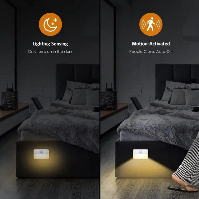 Alt view image 2 of 7 - 2 PackMotion Sensor Night Light, Stick-On Motion Sensor Lights Indoor, Battery Powered Under Cabinet Kitchen Lights with Adhesive Pads, Auto/On/Off for Cupboard Wardrobe Stair Kitchen- Warm White