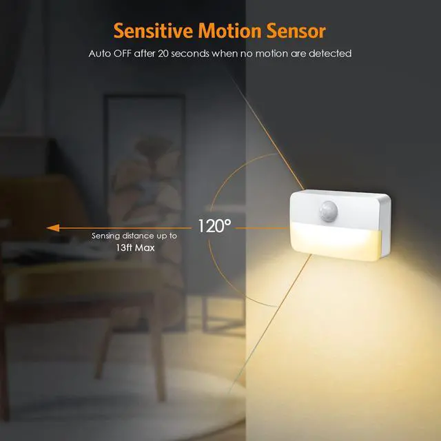 Alt view image 3 of 7 - 2 PackMotion Sensor Night Light, Stick-On Motion Sensor Lights Indoor, Battery Powered Under Cabinet Kitchen Lights with Adhesive Pads, Auto/On/Off for Cupboard Wardrobe Stair Kitchen- Warm White