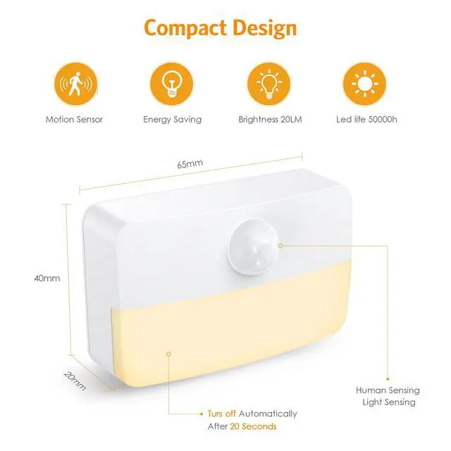 Alt view image 6 of 7 - 2 PackMotion Sensor Night Light, Stick-On Motion Sensor Lights Indoor, Battery Powered Under Cabinet Kitchen Lights with Adhesive Pads, Auto/On/Off for Cupboard Wardrobe Stair Kitchen- Warm White