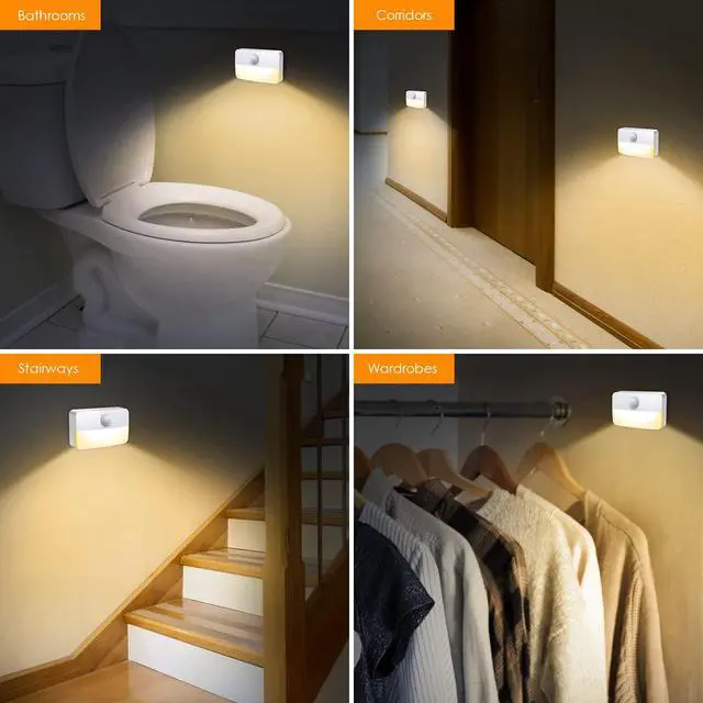 Alt view image 7 of 7 - 2 PackMotion Sensor Night Light, Stick-On Motion Sensor Lights Indoor, Battery Powered Under Cabinet Kitchen Lights with Adhesive Pads, Auto/On/Off for Cupboard Wardrobe Stair Kitchen- Warm White