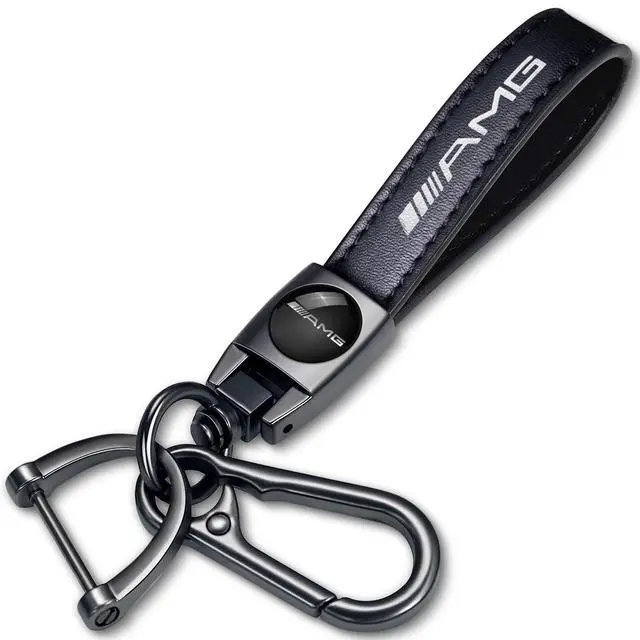 Main image of Genuine Leather Car Keychain Keyring Accessories Compatible with Mercedes-Benz AMG Series Car Keychains Family Present for Man and Woman Black