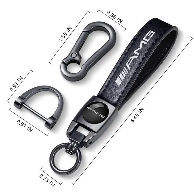 Alt view image 2 of 5 - Genuine Leather Car Keychain Keyring Accessories Compatible with Mercedes-Benz AMG Series Car Keychains Family Present for Man and Woman Black