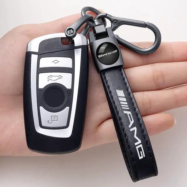 Alt view image 5 of 5 - Genuine Leather Car Keychain Keyring Accessories Compatible with Mercedes-Benz AMG Series Car Keychains Family Present for Man and Woman Black