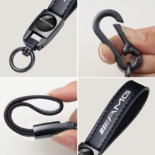 Alt view image 3 of 5 - Genuine Leather Car Keychain Keyring Accessories Compatible with Mercedes-Benz AMG Series Car Keychains Family Present for Man and Woman Black