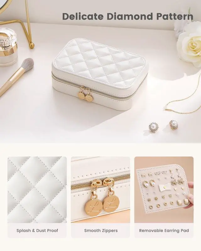 Alt view image 3 of 7 - Travel Jewelry Case for Women Girls, Travel Jewelry Organizer with Clear Storage Bag Small Portable Jewelry Box for Necklace Bracelet Earring Ring Valentines Bridesmaid Gifts -Medium/Beige