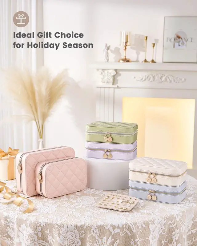 Alt view image 7 of 7 - Travel Jewelry Case for Women Girls, Travel Jewelry Organizer with Clear Storage Bag Small Portable Jewelry Box for Necklace Bracelet Earring Ring Valentines Bridesmaid Gifts -Medium/Beige
