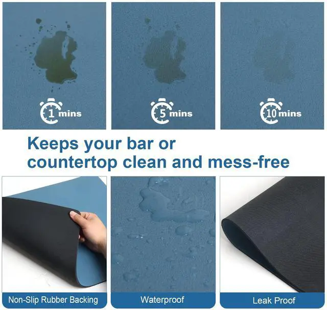 Alt view image 2 of 7 - Coffee Bar Mat for Espresso Machine, 12"x20" Medium, Navy Blue