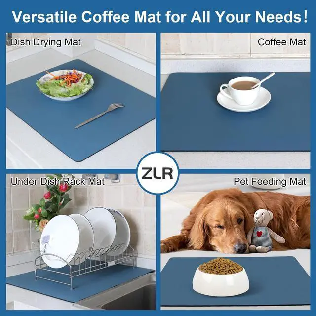 Alt view image 6 of 7 - Coffee Bar Mat for Espresso Machine, 12"x20" Medium, Navy Blue