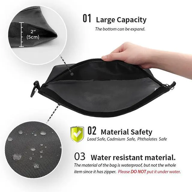 Alt view image 3 of 6 - Water-Resistant Material Zipper Pouch, Mesh Zipper Bags for Storage, Travel, Office (Black, Small)