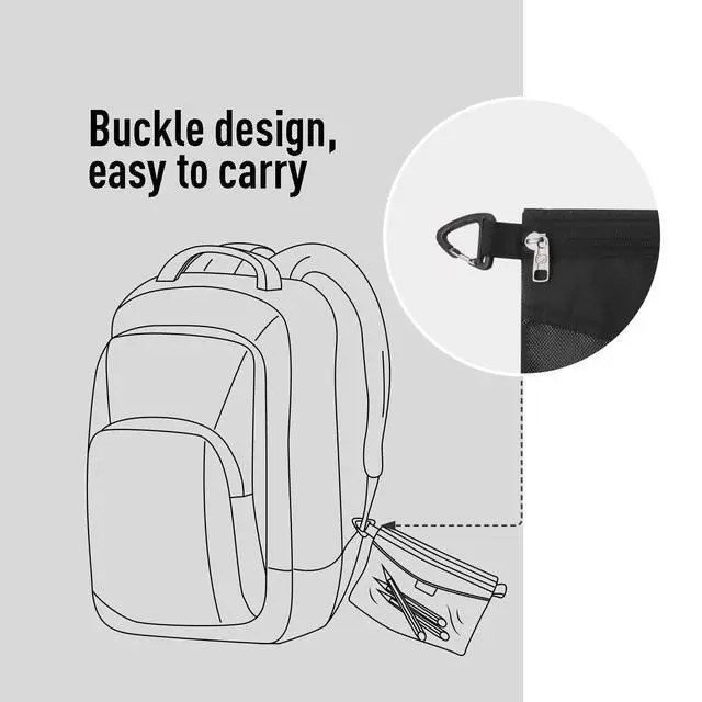 Alt view image 5 of 6 - Water-Resistant Material Zipper Pouch, Mesh Zipper Bags for Storage, Travel, Office (Black, Small)