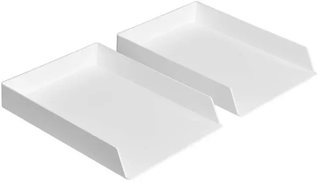 Main image of Rectangular Plastic Desk Organizer, Letter Size Tray for Documents, 13 x 9.7 x 2.2 inches, White, 2-Pack
