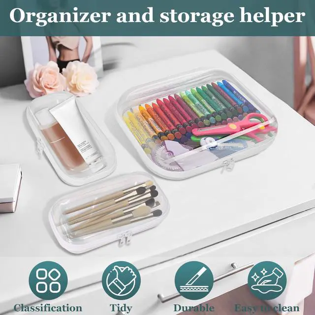 Alt view image 4 of 7 - Clear Hard Shell Zipper Cases(3 Packs), Plastic Hard Sided Zippers Pouches Clear Hardshell Pencil Case For Storage, Diaper Bag Organizer Bliss Bins 2*Small/1*Medium