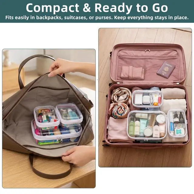 Alt view image 5 of 7 - Clear Hard Shell Zipper Cases(3 Packs), Plastic Hard Sided Zippers Pouches Clear Hardshell Pencil Case For Storage, Diaper Bag Organizer Bliss Bins 2*Small/1*Medium