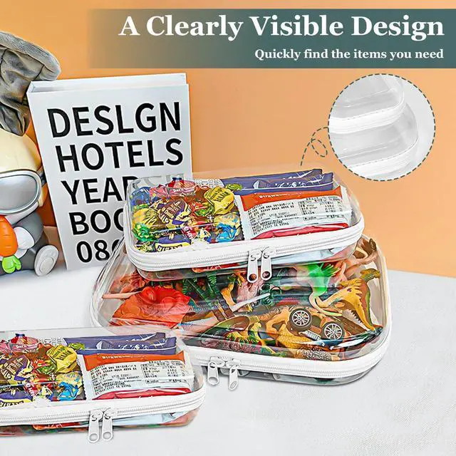 Alt view image 7 of 7 - Clear Hard Shell Zipper Cases(3 Packs), Plastic Hard Sided Zippers Pouches Clear Hardshell Pencil Case For Storage, Diaper Bag Organizer Bliss Bins 2*Small/1*Medium