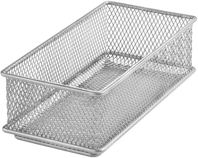 Main image of Silver Mesh Drawer Cabinet and or Shelf Organizer Bins, School Supply Holder Office Desktop Organizer Basket 1594s (1, 3x6x2 Inch)