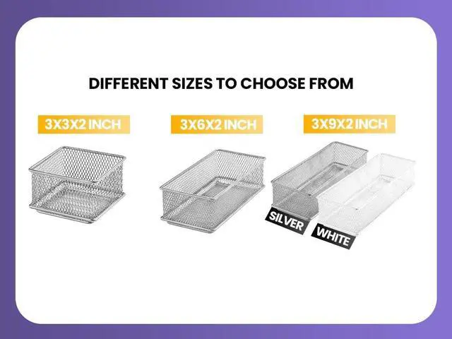 Alt view image 7 of 7 - Silver Mesh Drawer Cabinet and or Shelf Organizer Bins, School Supply Holder Office Desktop Organizer Basket 1594s (1, 3x6x2 Inch)