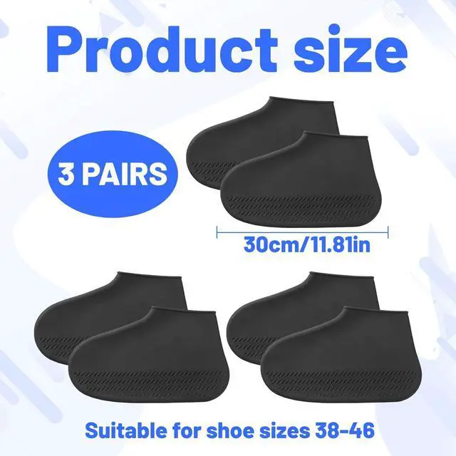 Alt view image 2 of 6 - Waterproof Shoe Covers Reusable,3 Pairs Shoe Covers Reusable Waterproof,to Prevent Rain Into Shoes,Shoes Protector Cover One Size Fits All for People Outdoor Cycling Hikin