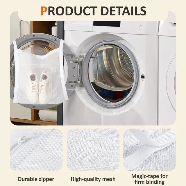 Alt view image 4 of 6 - Sneaker Dryer & Washing Mesh Bag, Honeycomb Laundry Bag with Zipper & Strap, Reusable Shoe Dry Net for Dryer/Washing Machine, Fits Most Dryers (15.7" Size, 1 Pcs)