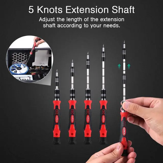 Alt view image 2 of 7 - Precision Screwdriver Kit, Mini Screwdriver Set, 61 in 1 with 57 Bits Repair Tools with Flexible Shaft, Extension Rod for Mobile Phone, Smartphone, Tablet, PC, Red