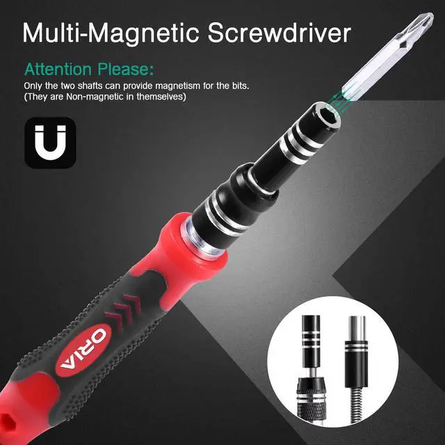 Alt view image 4 of 7 - Precision Screwdriver Kit, Mini Screwdriver Set, 61 in 1 with 57 Bits Repair Tools with Flexible Shaft, Extension Rod for Mobile Phone, Smartphone, Tablet, PC, Red