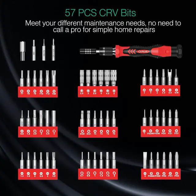 Alt view image 5 of 7 - Precision Screwdriver Kit, Mini Screwdriver Set, 61 in 1 with 57 Bits Repair Tools with Flexible Shaft, Extension Rod for Mobile Phone, Smartphone, Tablet, PC, Red