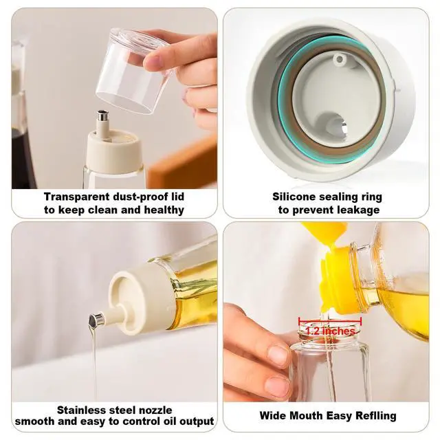 Alt view image 5 of 7 - Diamond Olive Oil Dispenser Bottle,Oil and Vinegar Dispenser for kitchen,Elegant Glass Cooking Oil Dispenser,Dispenser Bottle of 10 OZ - Set of 2