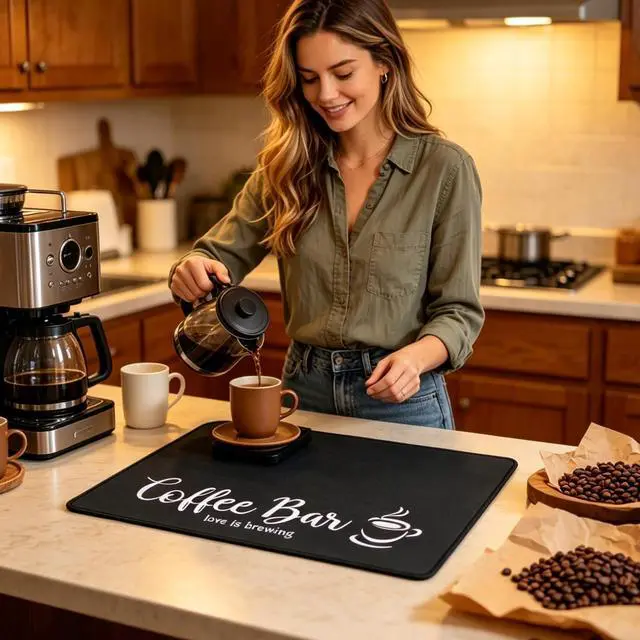 Alt view image 4 of 7 - Coffee Mat 2 Pack 12x19 Inch Black