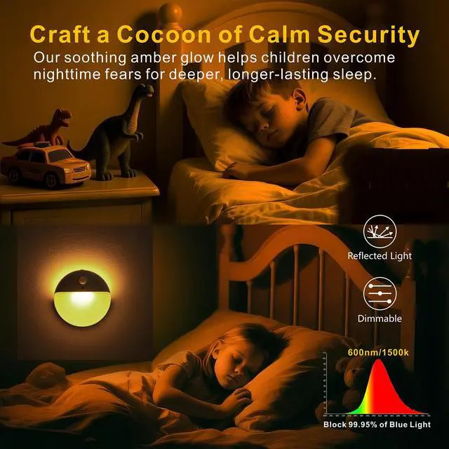 Alt view image 2 of 7 - 2 Pack Amber Night Light, Battery Operated Night Light, 2.6" Small Sticky Lights, Dimming, 3 Light Modes, Motion Sensor Lights for Kids, Baby, Sleep, Bedroom, Bathroom, Toilet, Travel, Stairs
