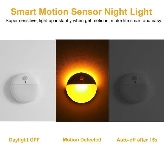 Alt view image 4 of 7 - 2 Pack Amber Night Light, Battery Operated Night Light, 2.6" Small Sticky Lights, Dimming, 3 Light Modes, Motion Sensor Lights for Kids, Baby, Sleep, Bedroom, Bathroom, Toilet, Travel, Stairs