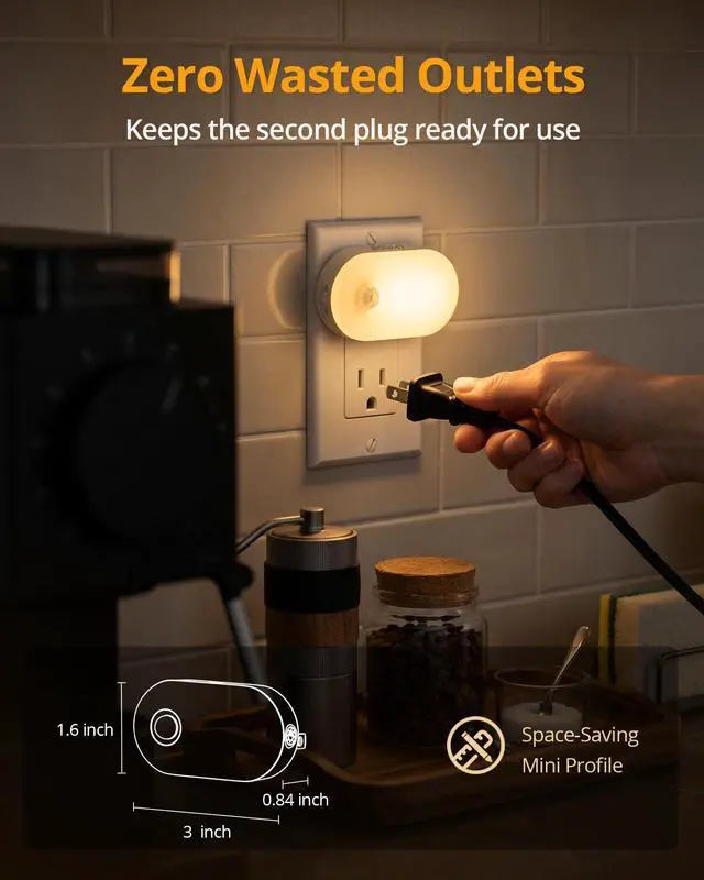 Alt view image 5 of 7 - Plug in Night Light with Motion Sensor, 120LM Superior Bright Smart Mini LED Nightlight, Warm White with Stepless Adjustable Brightness for Bathroom, Bedroom, Kitchen, Stairs, Hallway, 2 Pack