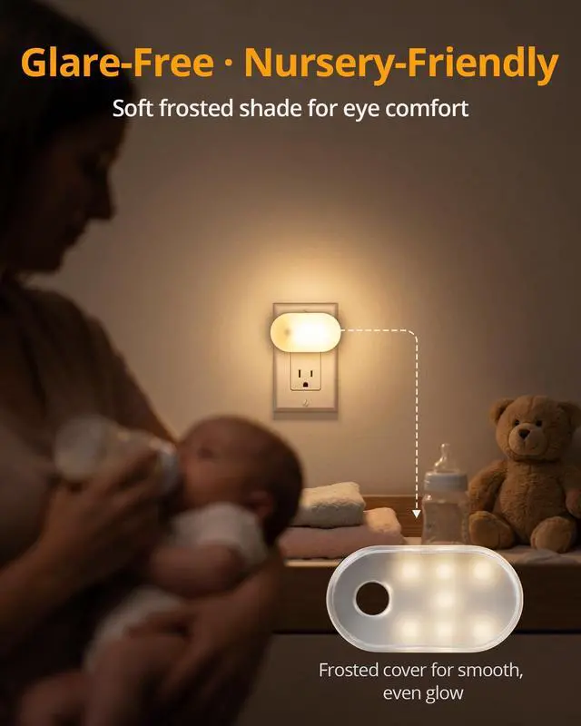 Alt view image 6 of 7 - Plug in Night Light with Motion Sensor, 120LM Superior Bright Smart Mini LED Nightlight, Warm White with Stepless Adjustable Brightness for Bathroom, Bedroom, Kitchen, Stairs, Hallway, 2 Pack