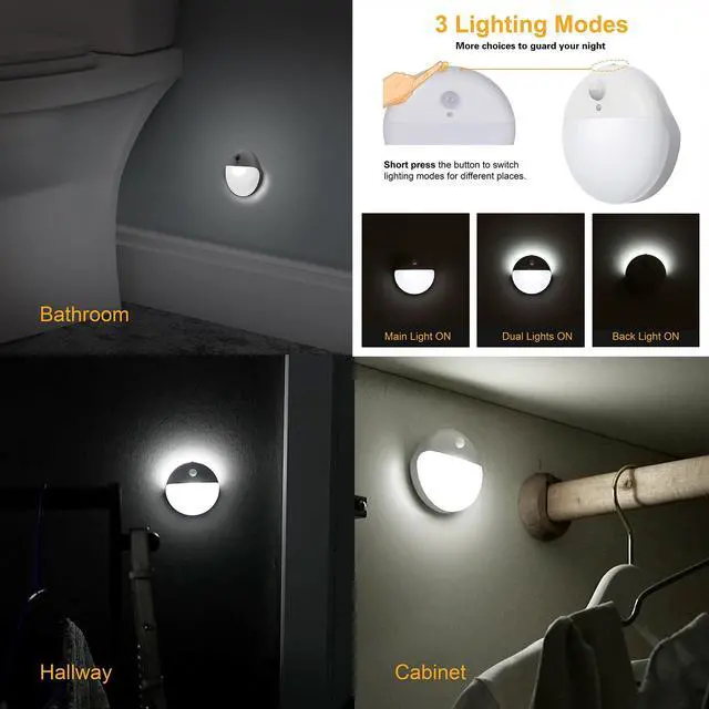 Alt view image 4 of 7 - 2 Pack Battery Night Light, Toilet Lights, 2.6" Small Motion Senor Light, Stick on Lights, 3 Light Modes, Dimmable LED Nightlight for Closet, Stairs, Garage, Cabinet, Toliet, Daylight White