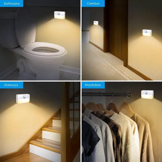 Alt view image 3 of 7 - 4 Pack Mini Motion Sensor Stair Light for Indoor, Battery-Powered LED Night Light, 40 Lumen 3000K, Cordless Closet Lights, Safe Lights for Stairs, Hallway, Bathroom, Kitchen, Cabinet