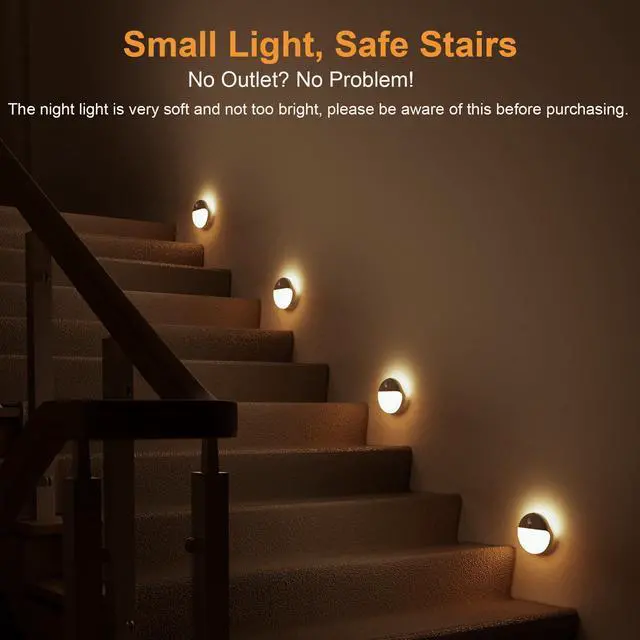 Alt view image 2 of 7 - 2 Pack Toliet Lights, 2.6" Small Motion Sensor Battery Night Light, Dimmable LED Nightlight, 3 Light Modes, Stick on Lights for Bathroom, Travel, Stairs, Cabinet, Bedroom, Kids, Warm Yellow